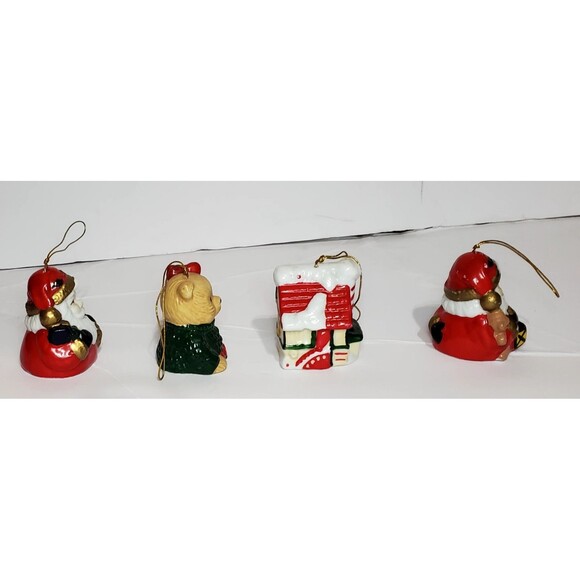 Vtg Ceramic Christmas Bell Ornaments Lot of 4 - Santa, Bear, House - Excellent - Picture 4 of 15